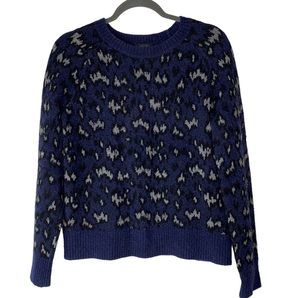 ATHLETA Sweater Size XS Merino Wool Blend Animal Print Hawthorne Textured Crew